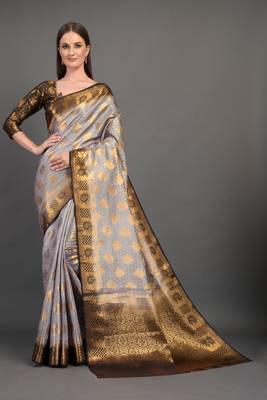 Grey woven art silksaree with blouse 1