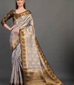 Grey woven art silksaree with blouse