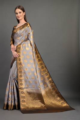 Grey woven art silksaree with blouse 2