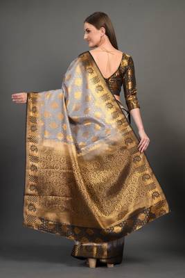 Grey woven art silksaree with blouse 3