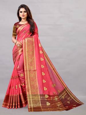   light pink woven art silksaree with blouse 1
