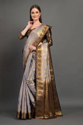 Grey woven art silksaree with blouse 4