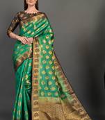 Sea green woven art silksaree with blouse