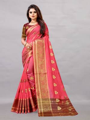   light pink woven art silksaree with blouse 2