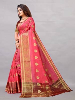   light pink woven art silksaree with blouse 3