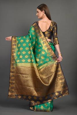 Sea green woven art silksaree with blouse 3