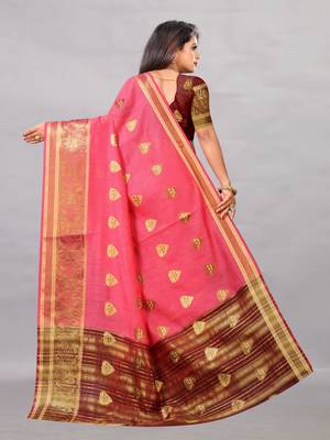   light pink woven art silksaree with blouse 4