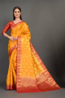 Yellow woven art silksaree with blouse 1