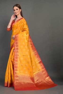 Yellow woven art silksaree with blouse 2