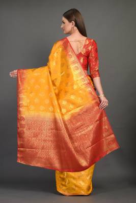 Yellow woven art silksaree with blouse 3