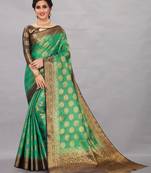 Sea green woven art silksaree with blouse