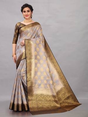Grey woven art silksaree with blouse 1