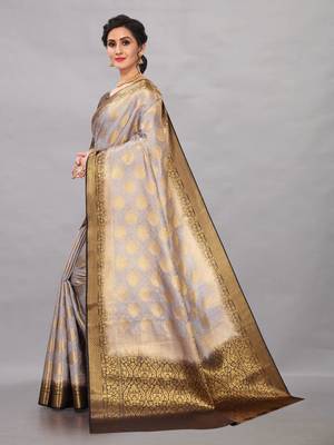 Grey woven art silksaree with blouse 2