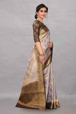 Grey woven art silksaree with blouse 3