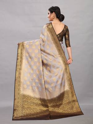 Grey woven art silksaree with blouse 4