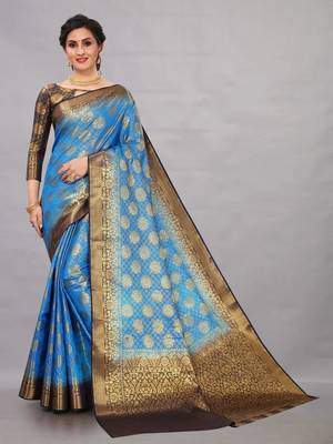 Sky blue woven art silksaree with blouse 1