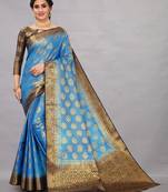 Sky blue woven art silksaree with blouse