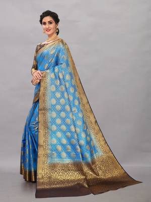 Sky blue woven art silksaree with blouse 2