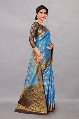 Sky blue woven art silksaree with blouse 3