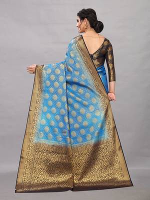 Sky blue woven art silksaree with blouse 4