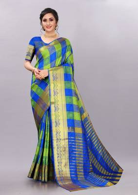 Blue woven art silksaree with blouse 1