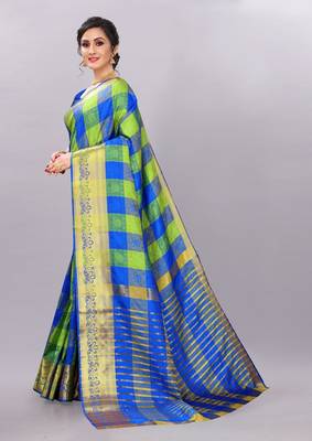 Blue woven art silksaree with blouse 2