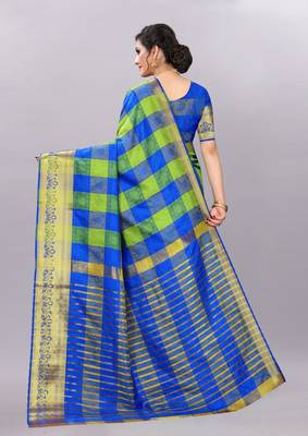 Blue woven art silksaree with blouse 4