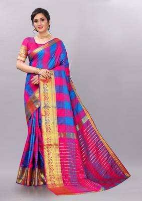 Pink woven art silksaree with blouse 1