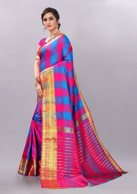 Pink woven art silksaree with blouse 2