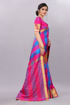 Pink woven art silksaree with blouse 3