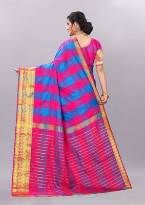 Pink woven art silksaree with blouse 4