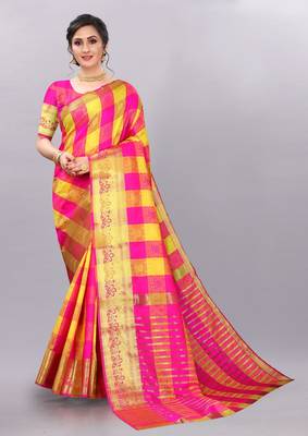 Yellow woven art silksaree with blouse 1