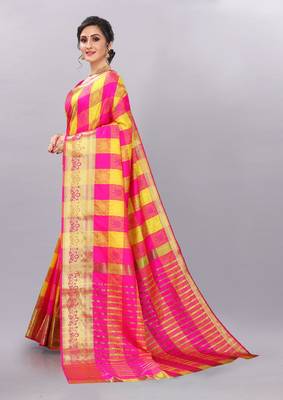 Yellow woven art silksaree with blouse 2