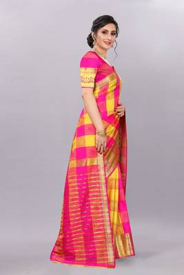 Yellow woven art silksaree with blouse 3