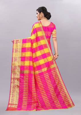 Yellow woven art silksaree with blouse 4