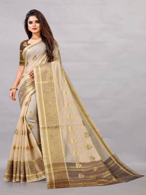 Cream woven art silksaree with blouse 1