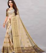 Cream woven art silksaree with blouse