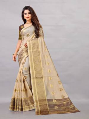 Cream woven art silksaree with blouse 2