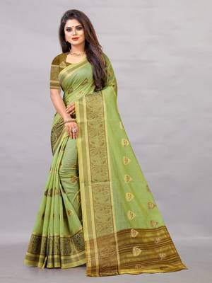 Green woven art silksaree with blouse 2