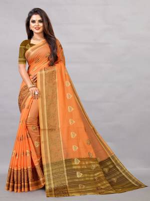 Orange woven art silksaree with blouse 1