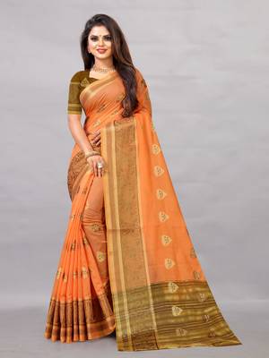 Orange woven art silksaree with blouse 2