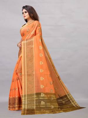 Orange woven art silksaree with blouse 3