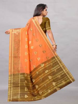 Orange woven art silksaree with blouse 4