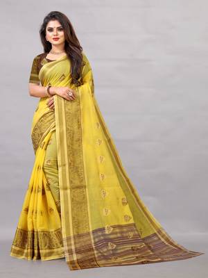Yellow woven art silksaree with blouse 1
