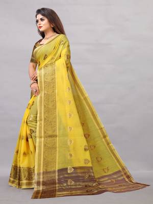 Yellow woven art silksaree with blouse 2