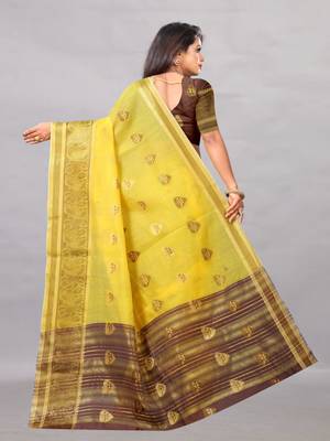 Yellow woven art silksaree with blouse 3