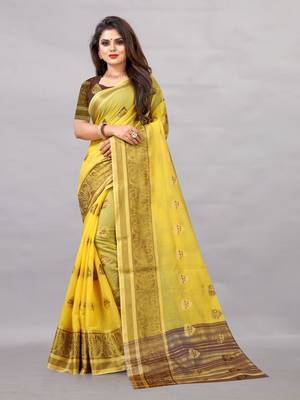 Yellow woven art silksaree with blouse 4