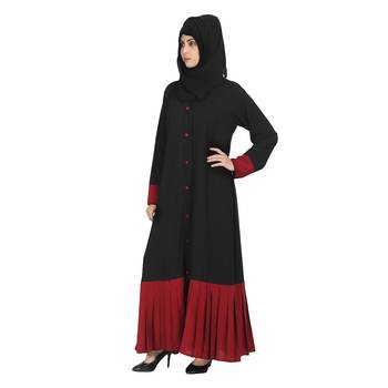 Premium Quality Creep/ Koshibo fabric Pentex/Plated front open  button Umbrella type Abaya   With Hijab  (Multi-Colour) 1