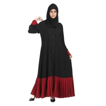 Premium Quality Creep/ Koshibo fabric Pentex/Plated front open  button Umbrella type Abaya   With Hijab  (Multi-Colour) 2