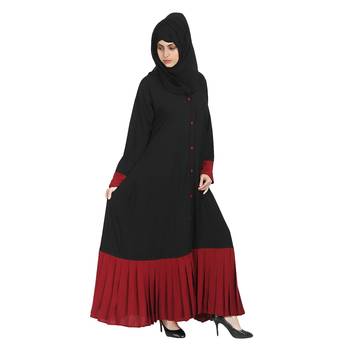 Premium Quality Creep/ Koshibo fabric Pentex/Plated front open  button Umbrella type Abaya   With Hijab  (Multi-Colour) 3
